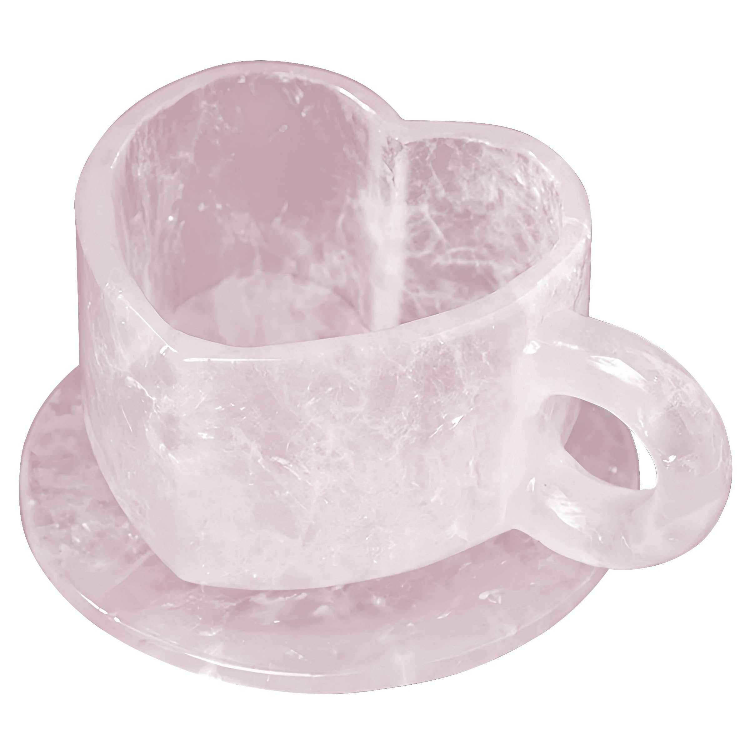 JINGGWW Handmade Mineral Pink Tea Cup White Crystal Coffee Mugs Rose Quartz Teacups Coasters - 100ml