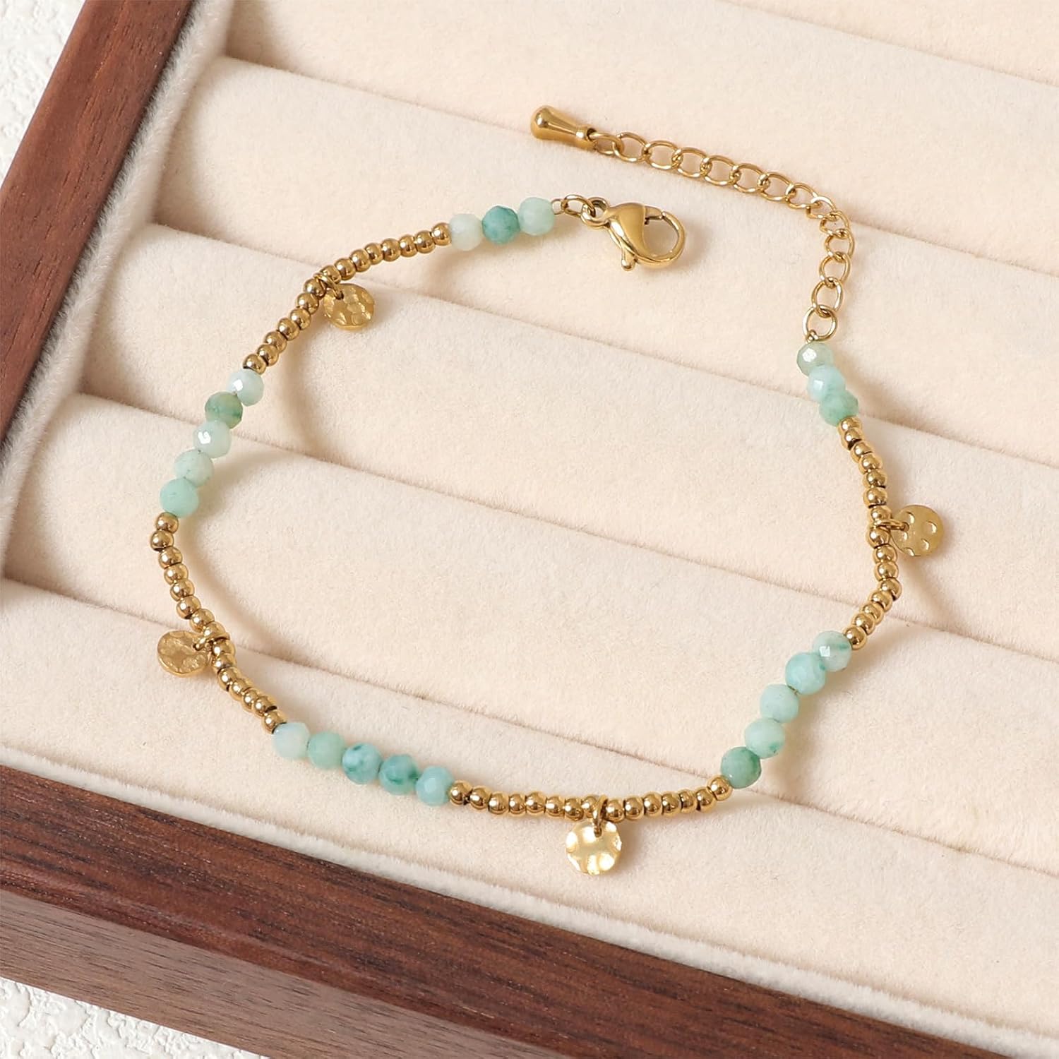 Natural Gemstone Beads Bracelets for Women 18k Gold Plated Handmade Stone Link Bracelet Turquoise Jewelry Gift for Wife Mother Girlfriend