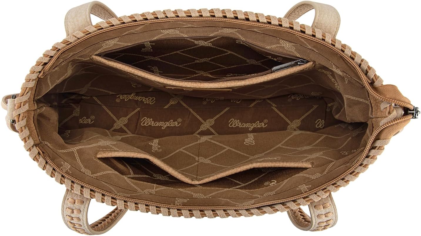 Wrangler Tote Bag for Women Western Fringe Shoulder Purse with Whipstitch Detail, Woven Top Handle Crossbody Handbag