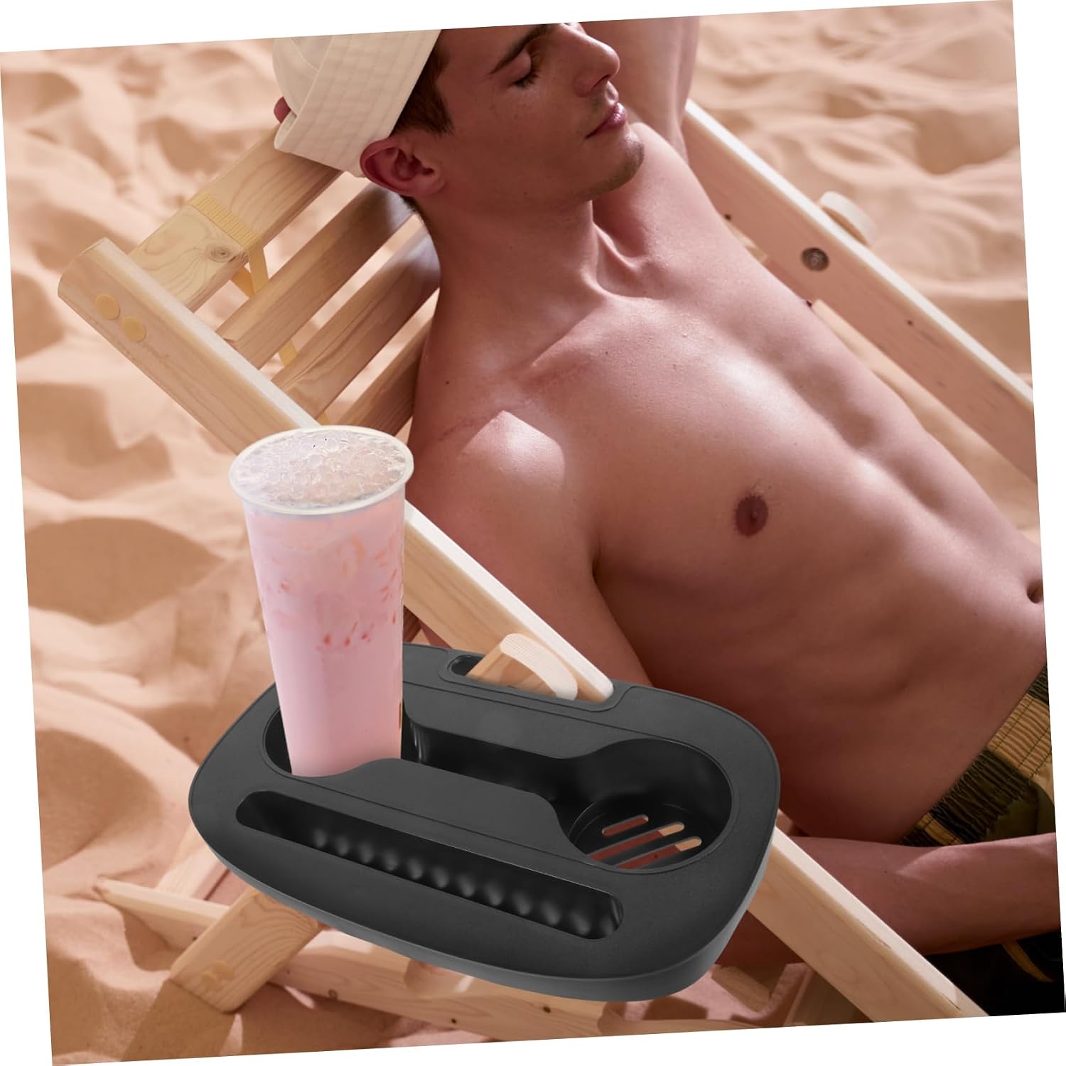 Multi-Function Portable Chair Beverage Tray Easy Install Drink Holder for Outdoor Chairs Armrests and Beach Use Cup Holder with Drainage Fit