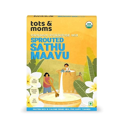 TOTS AND MOMS Foods Sprouted Sathu Mavu - Multigrain Health Mix, Wholesome Porridge with Sprouts, Dry Fruits, Supergrains - 200g