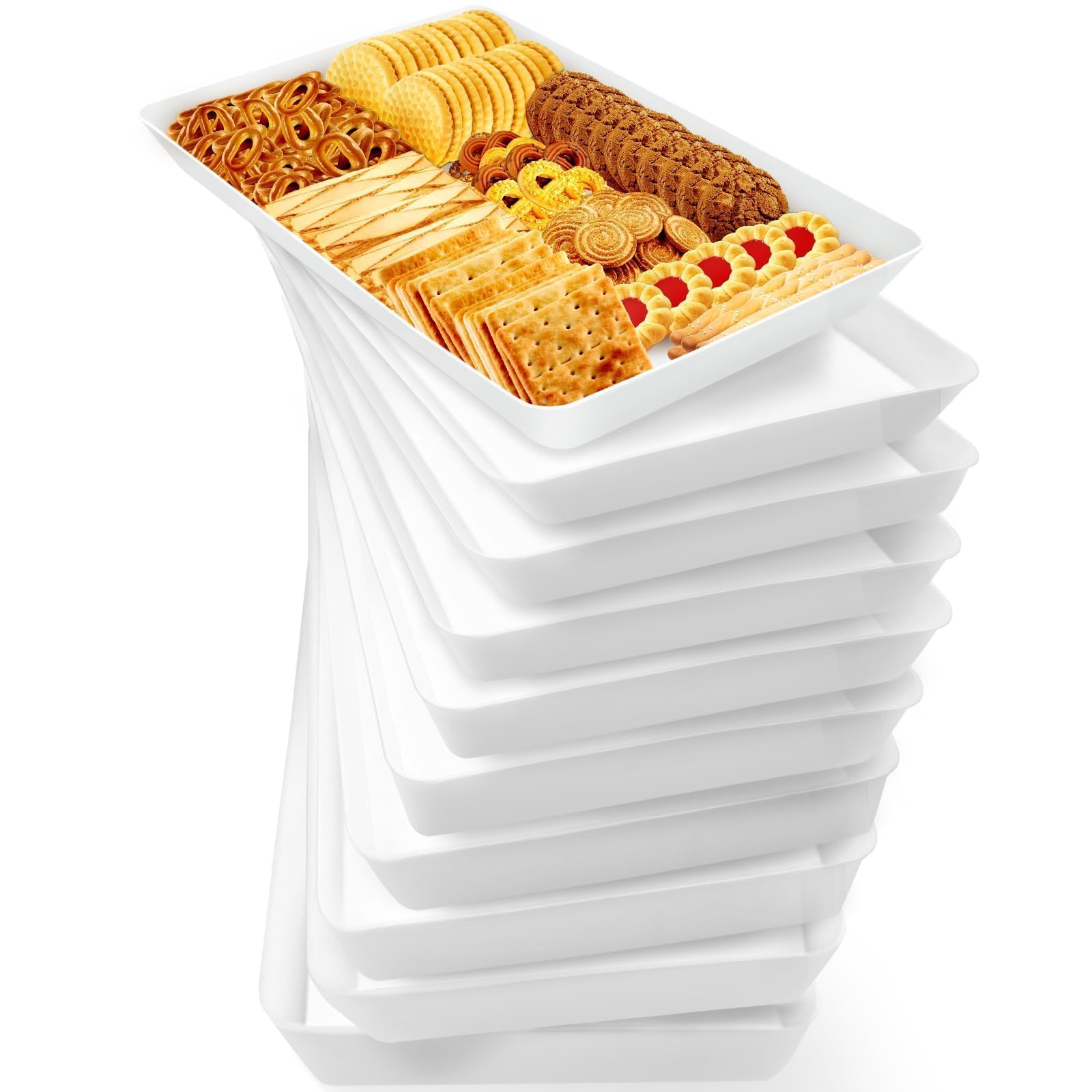 WOWBOX 10 pcs Serving Tray for Entertaining, Serving Platters for Snacks, Fruit, Cookies, Dessert, Reusable Plastic Trays for Serving Food and Pantry Organization in Kitchen & for Parties