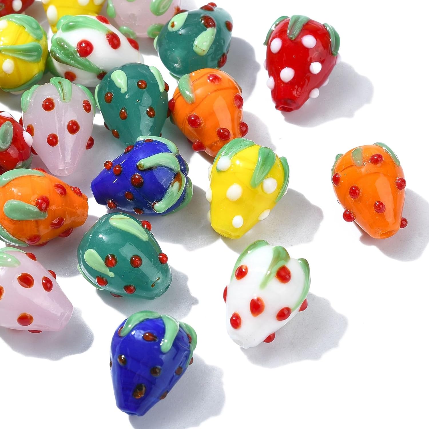 LiQunSweet 21 pcs 7 Colors Strawberry Handmade Lampwork Beads Imitation Fruit Glass Beads for DIY Jewelry Bracelet Necklace Earring Crafts Bag Keychain Embellishments