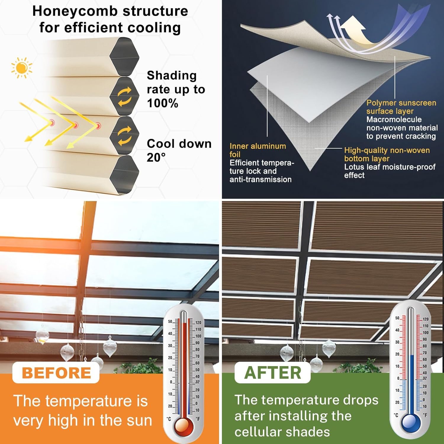 MiLin Skylight Shades & Blinds Blackout Cordless Cellular Blinds for Window Shades Suitable for Roof Inclined Plane Room Windows - Custom Cut to Size (100% Blackout White)