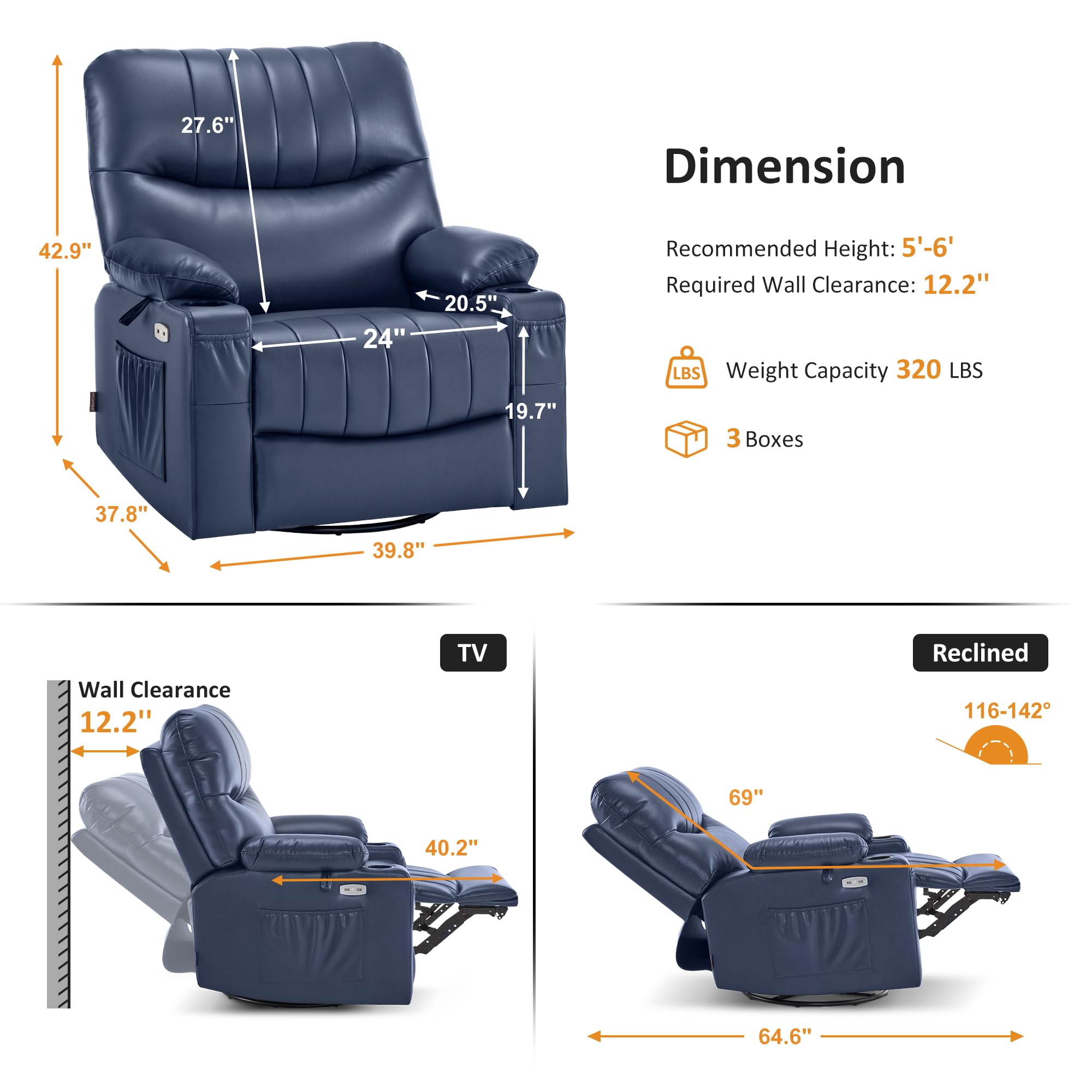 Amazon.com: MCombo Oversized Swivel Glider Rocker Power Recliner