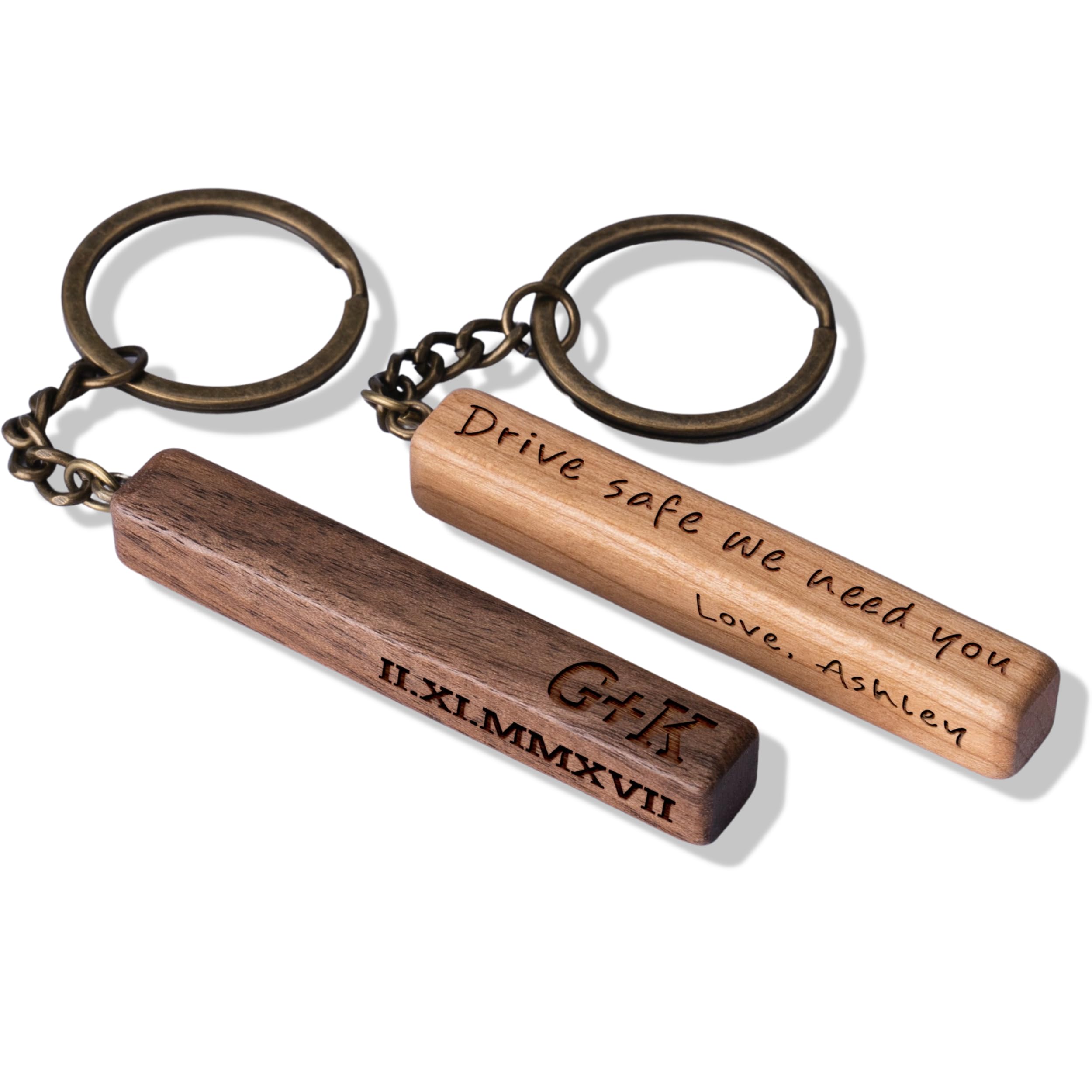 Custom 4 Sided Keychain, Personalized Key Chain with Name, Message | Walnut | Engraved Keychain for Men, Women, Boyfriend, Girlfriend, Customizable Vertical Bar Cuboid Keychain
