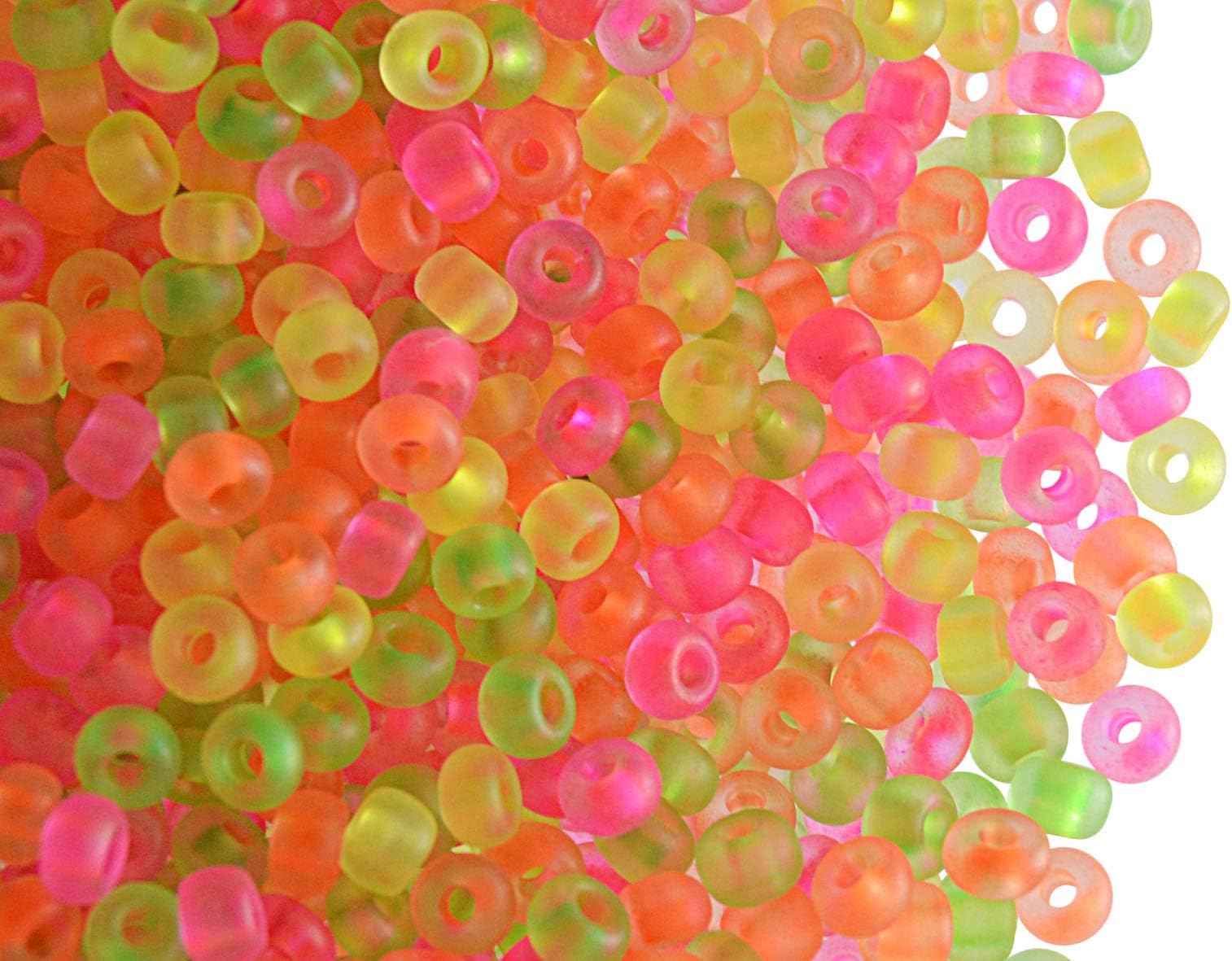 20 Grams (0,71 Ounces) 7/0 NEON (UV-Active) Czech Glass Seed Beads Preciosa Ornela Mix Matte