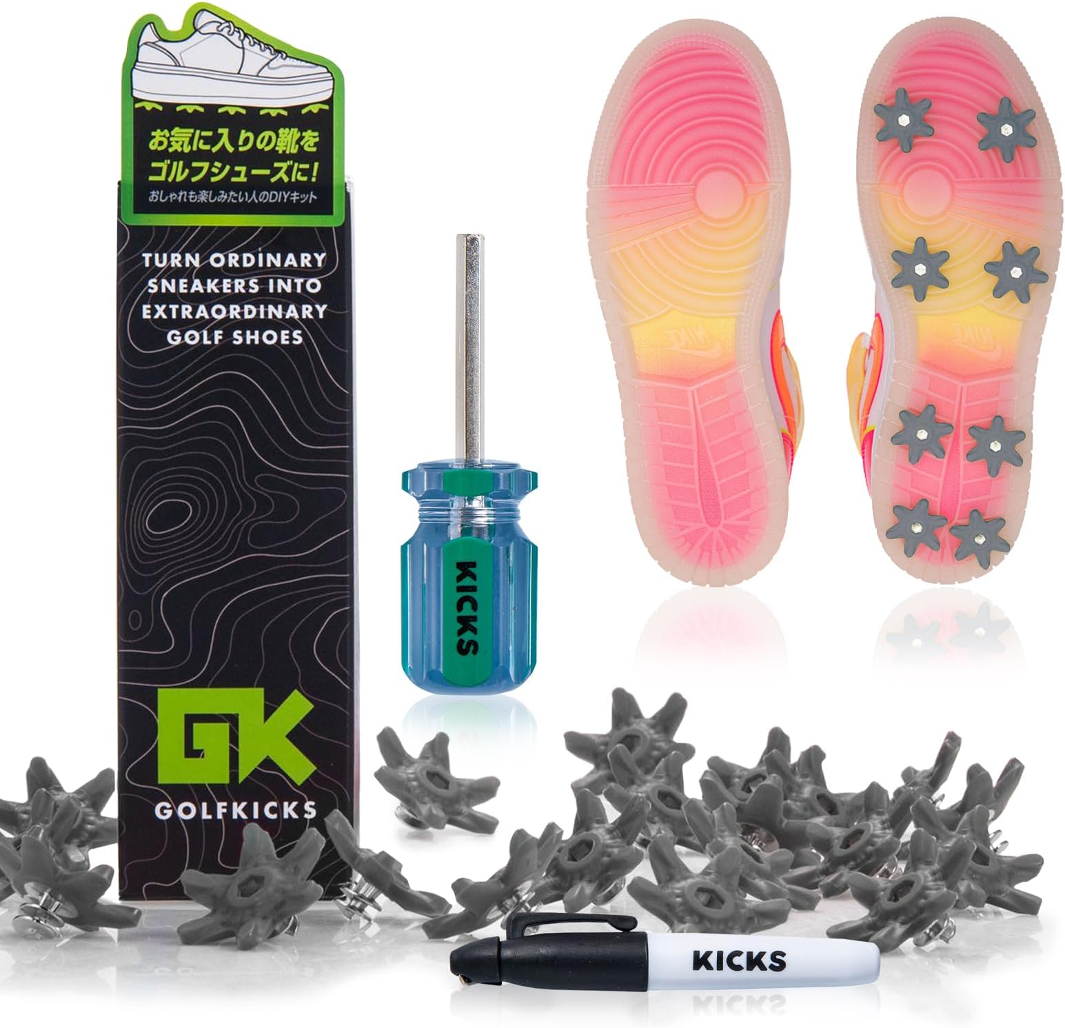 Golf shoes spikes with GOLFKICKS sneakers, an official Japanese dealer, into golf shoes