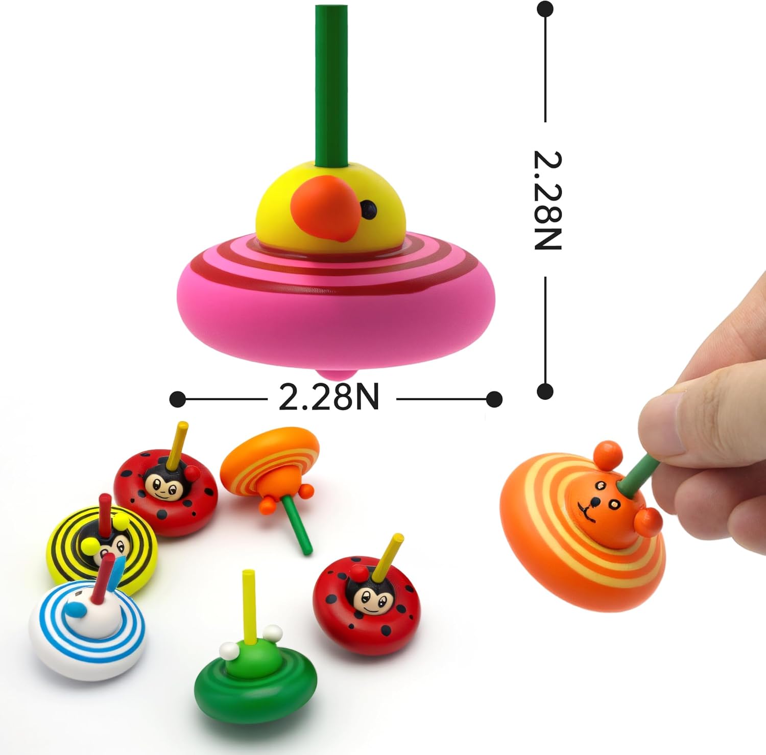 Wooden Spinning Tops Animal Wood Spin Tops Colorful Rainbow Gyroscope for Kids Toddlers Party Favors Students Gifts 30 Pcs