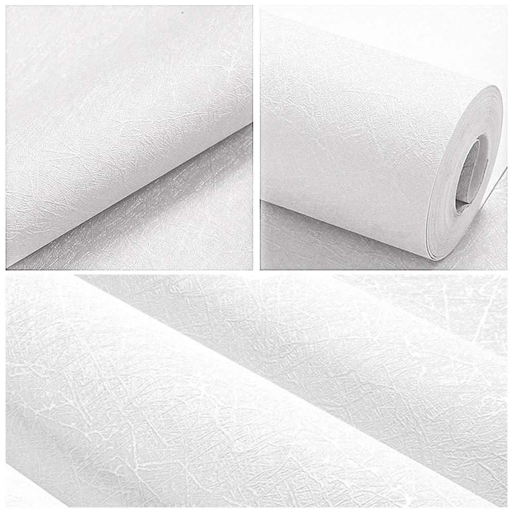 17.7" x118" White Peel and Stick Wallpaper Practical Self Adhesive Wallpaper Removable Wallpaper Embossed Waterproof Decorative Wall Paper Vinyl Easy to Apply Home Decor Film