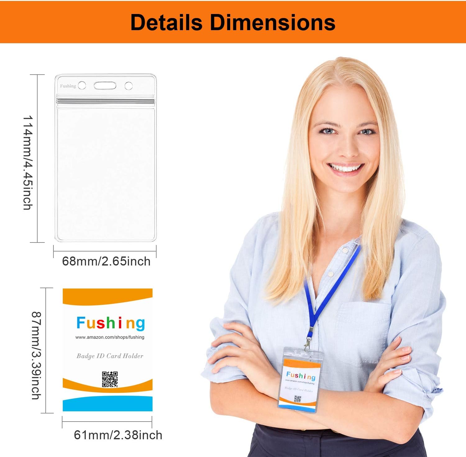 Fushing 10 PCS Clear Waterproof Plastic Badge Holders Name Tag Badge ID Card Holders (Vertical)