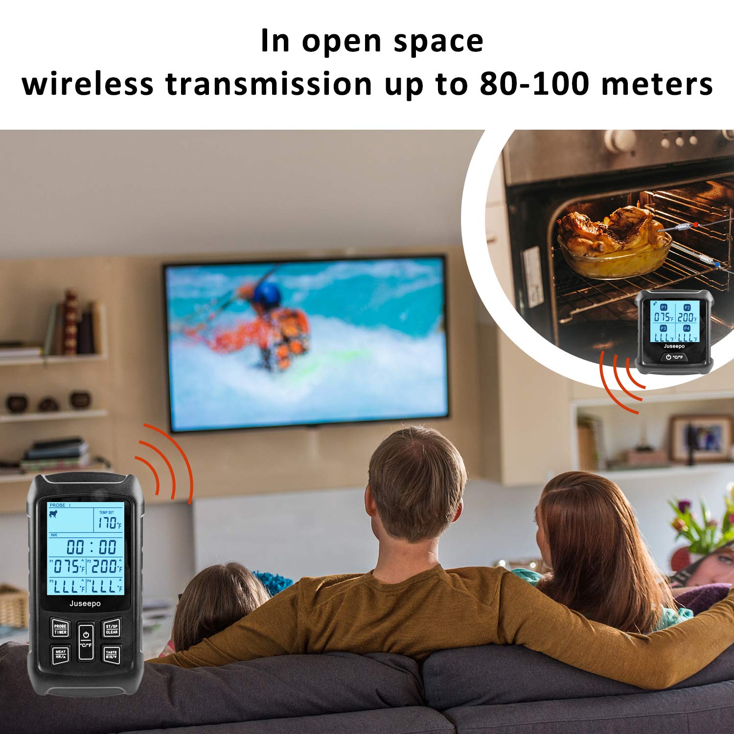 review Juseepo Dual Probes Digital Cooking Meat Thermometer, Best for Cooking and Large LCD Backlit Kitchen Food Thermometer with Timer Mode, Suitable for Sugar, Frying