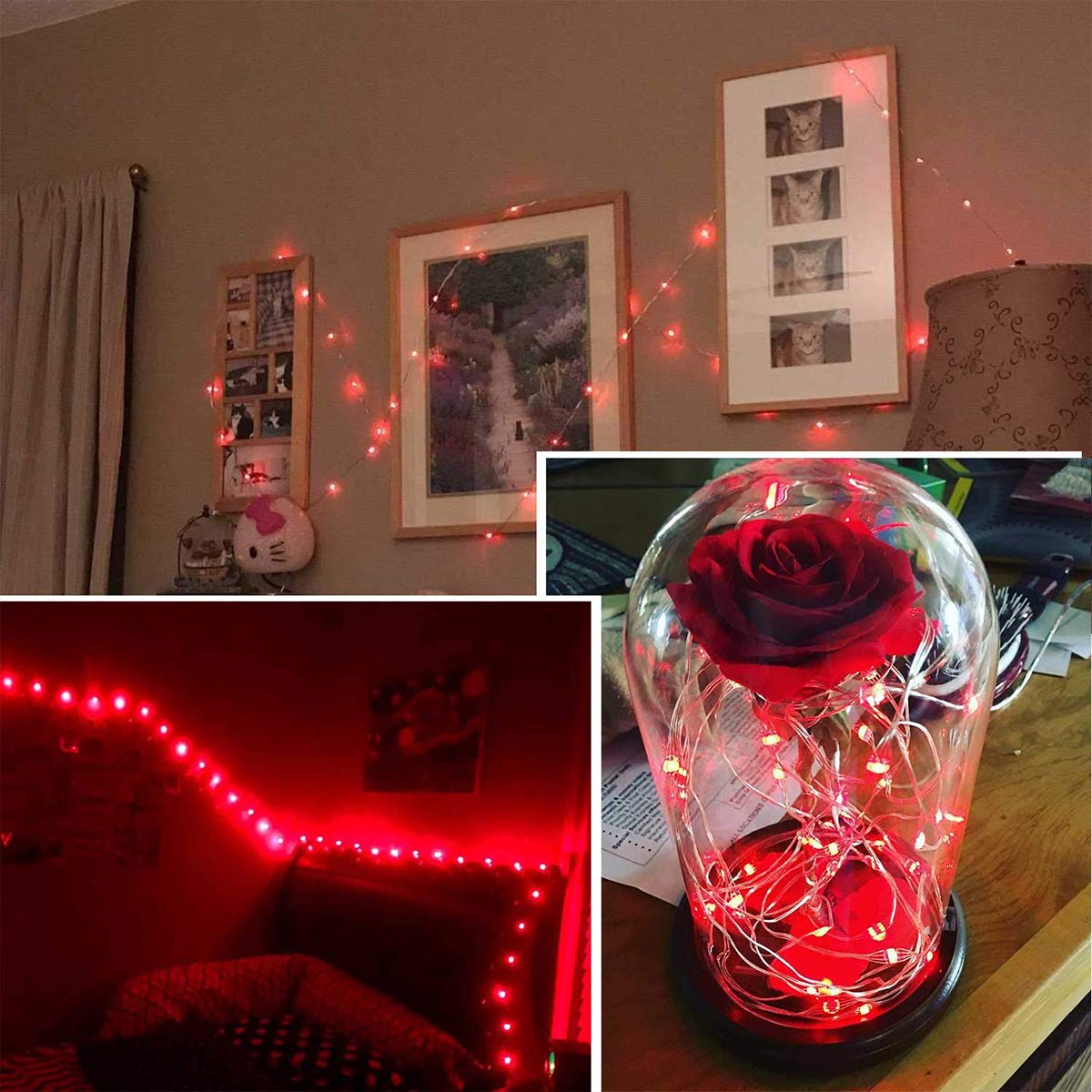 Ariceleo Led Fairy Lights Battery Operated, 1 Pack Mini Battery Powered Copper Wire Starry Fairy Lights for Bedroom, Christmas, Parties, Wedding, Centerpiece, Decoration (5m/16ft Multi-Colored): 2 Pack Red