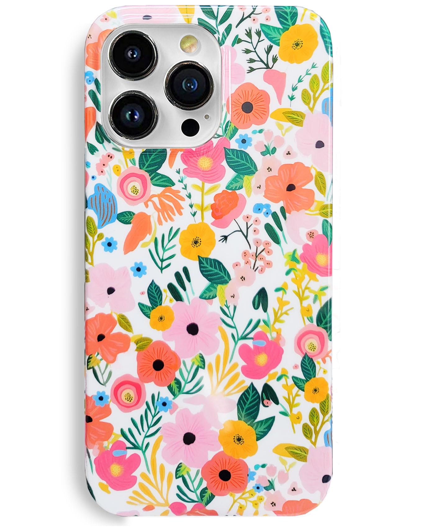 J.west Compatible with iPhone 15 Pro Case 6.1", Soft Shockproof Cute Floral Phone Protective Cover for Women, Garden Flower Pattern Design Slim Fit Anti-Scratch Phone Case for Girl