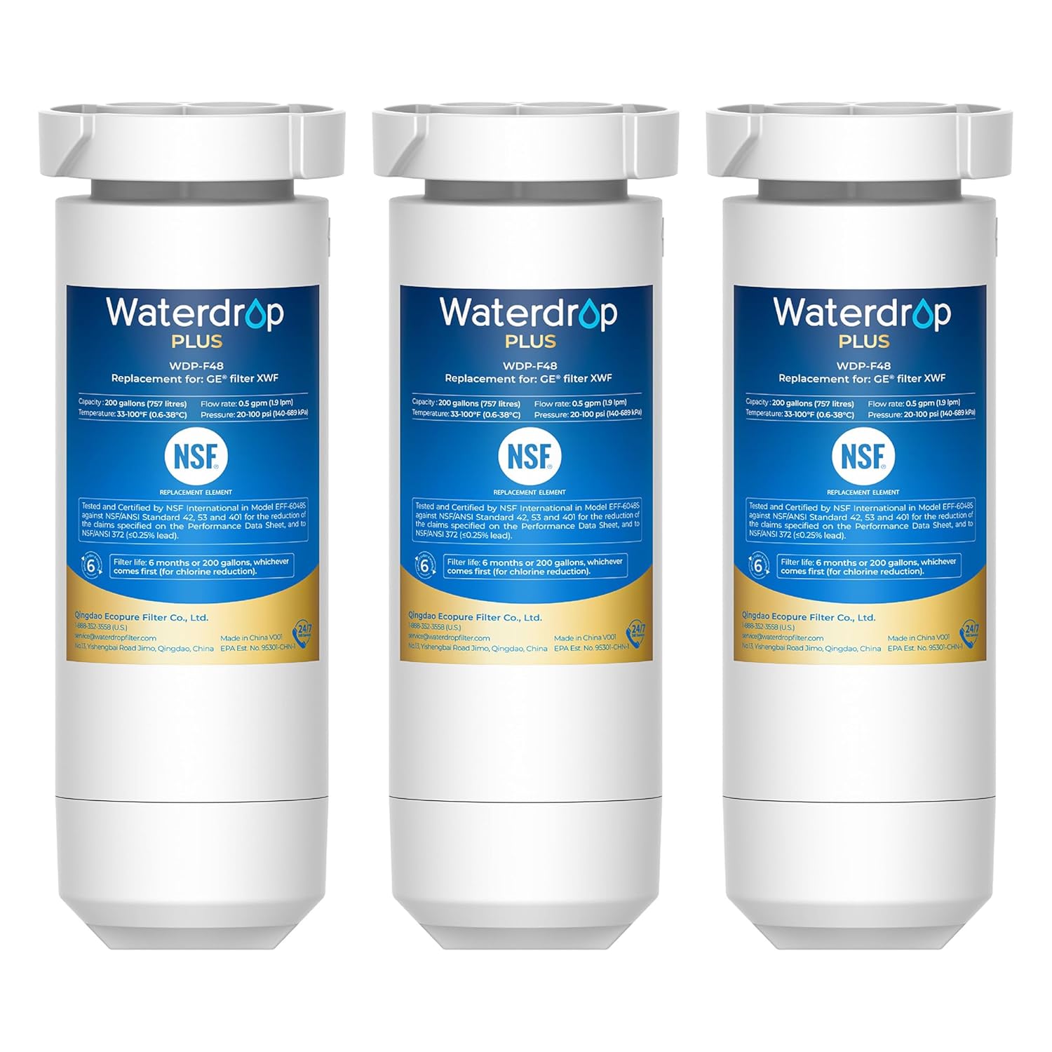 Waterdrop Plus XWF Replacement for GE XWF WR17X30702 Refrigerator Water Filter NSF ANSI 401 53 42 372 Certified