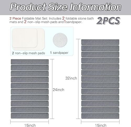 Miniatura 2 de Paquete de 2 tapetes de baño plegables de piedra, alfombra de baño gris súper absorbente de tierra de diatomeas, tapete de ducha antideslizante,