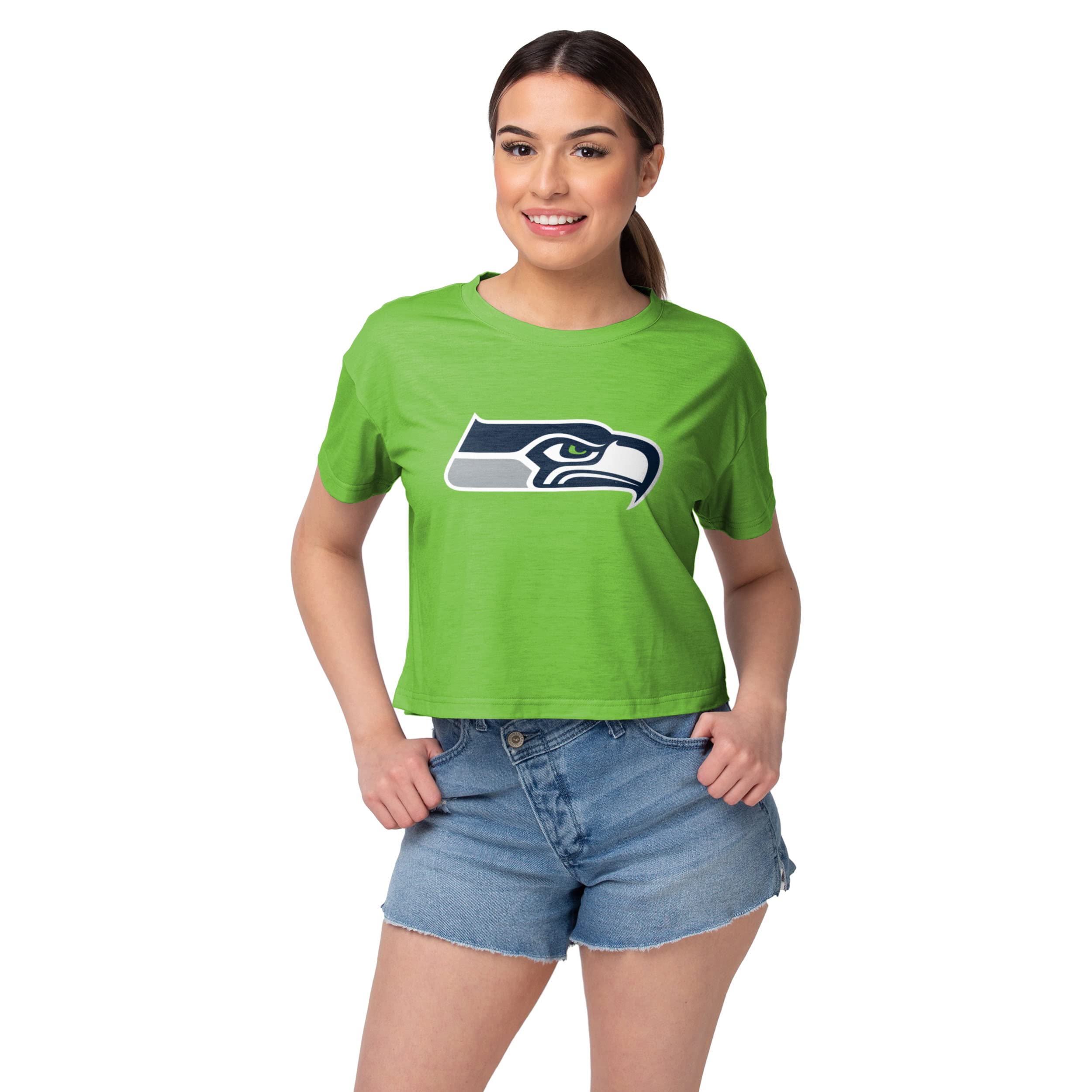 FOCO NFL Womens NFL Team Color Big Logo Ladies Fashion Crop Top Shirt