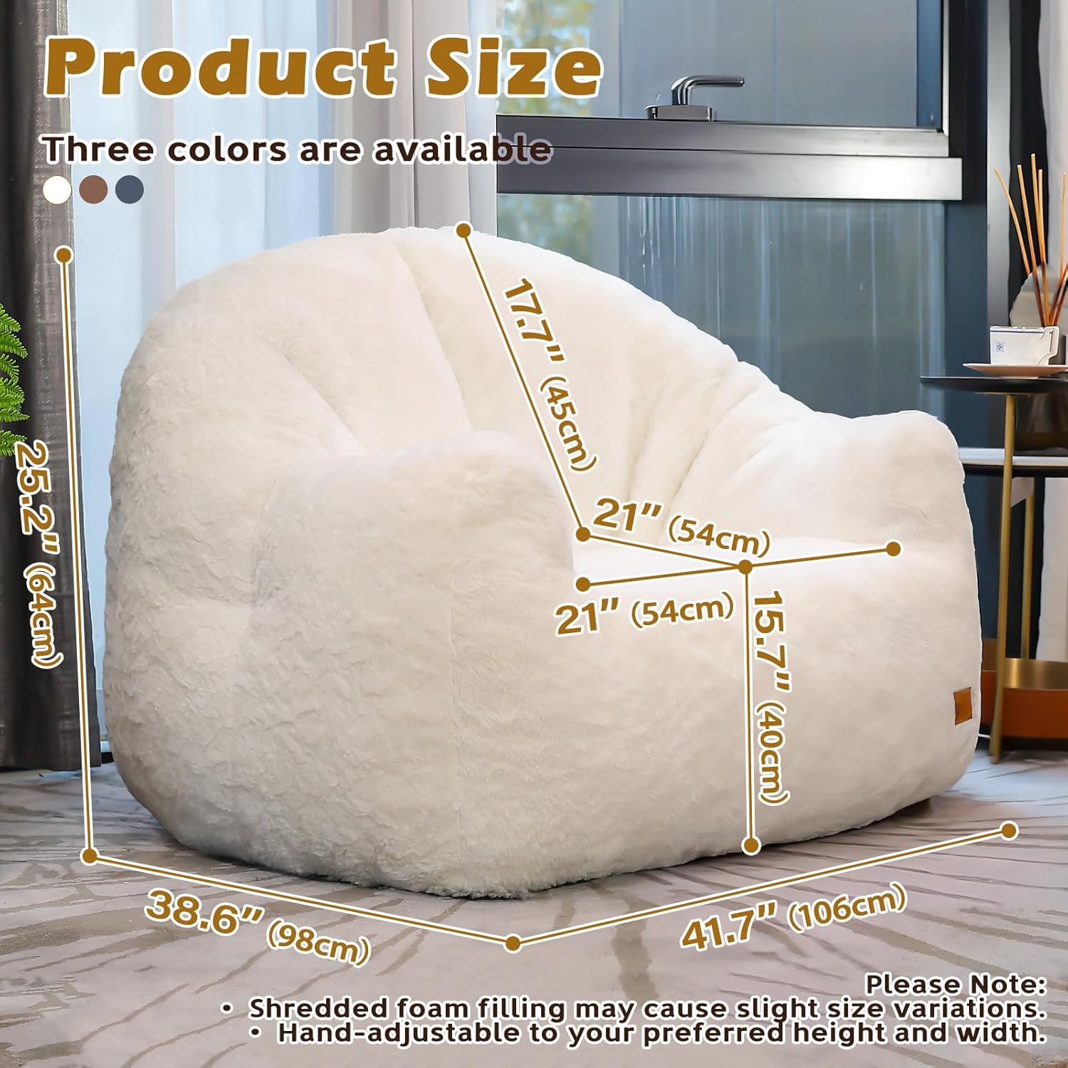 Big Bean Bag Chairs for Adults Giant Sofa with Faux Fur Shell-Shaped Beanbag Couch, Stuffed Large Bean Bag Floor Chair for Living Room, Beanbags Reading Chair for Bedroom Single Sofa(L-White) - Image 2