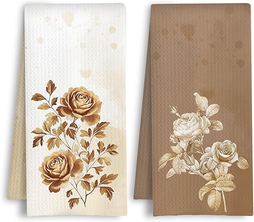 Miniatura 18 de Toallas de cocina con diseño floral de margaritas, estilo retro de los años 70, color marrón y verde, toalla de mano rústica estilo botánico