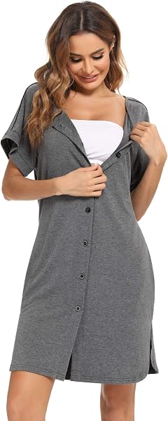 iClosam Camicia da Notte Donna Premaman Cotone Camicia da Notte Parto Ospedale con Bottoni Pigiama Donna maternità Manica Corta Sciolto Confortevole - 4