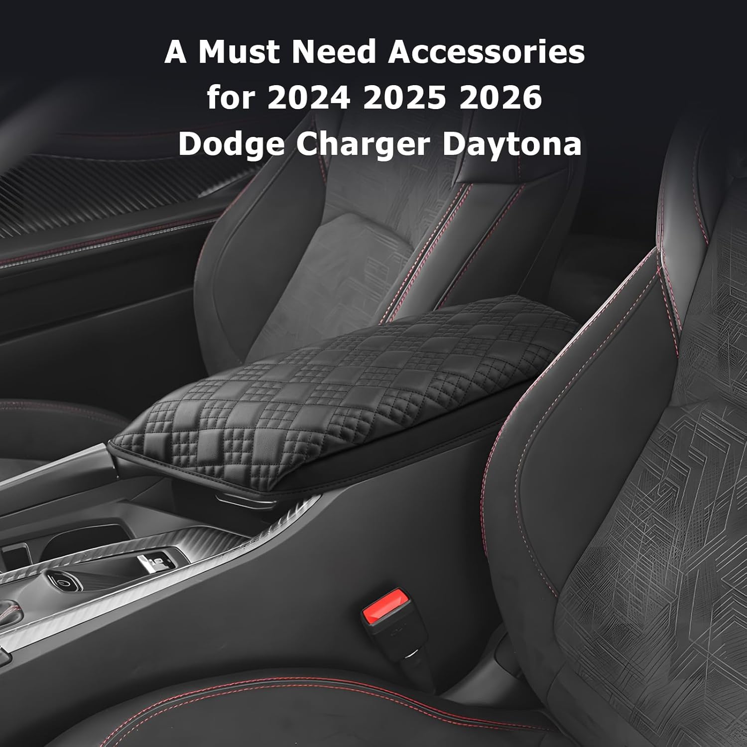 LUWU 2025 2026 Charger Center Console Cover Compatible with 2024 2025 2026 Charger Daytona R/T Scat Pack Accessories Armrest Cover Center Console Pad Armrest Console Cover (Thick Black)