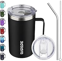 Vista 17 de BJPKPK Taza de café aislada con 2 tapas, vaso aislado de acero inoxidable de 25 onzas con asa, tazas de café de doble pared con aislamiento al
