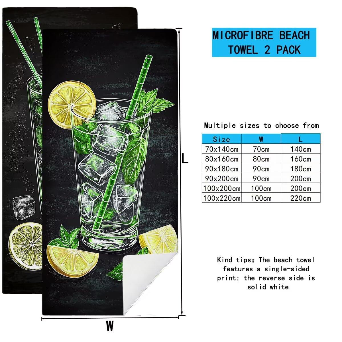 Ręcznik plażowy z mikrofibry, duży ręcznik kąpielowy 100 x 220 cm, zestaw 2 szt. szybkoschnących prześcieradeł kąpielowych, odporne na piasek ręczniki plażowe z mikrofibry do podróży sportowych