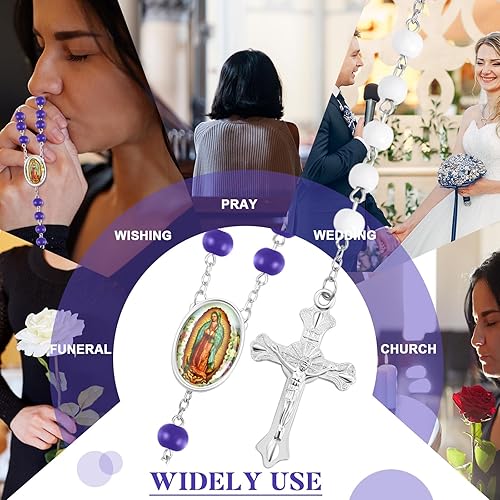 Miniatura 6 de 36 piezas de collar de rosario de cuentas de madera con crucifijo y rosario perfumado de la primera comunión de Nuestra Señora de Guadalupe con 36