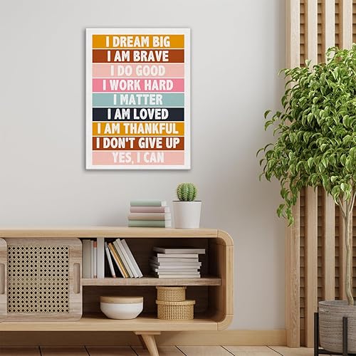 Miniatura 4 de Lienzo decorativo para pared con texto en inglés "Affirmation Kids Affirmation", póster enmarcado con texto en inglés "Positive I Dream Big" para