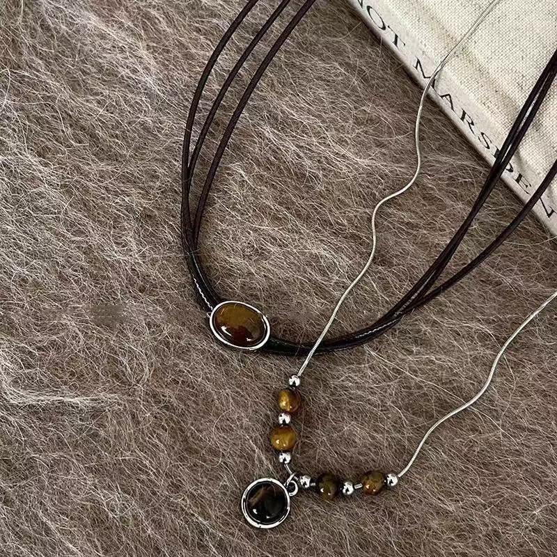 Tiger Eye Necklace, Leather Necklace for Women, Choker Necklaces for Women, Boho Necklace, 2 pcs Western Necklace for Cowgirl Jewelry - Image 3