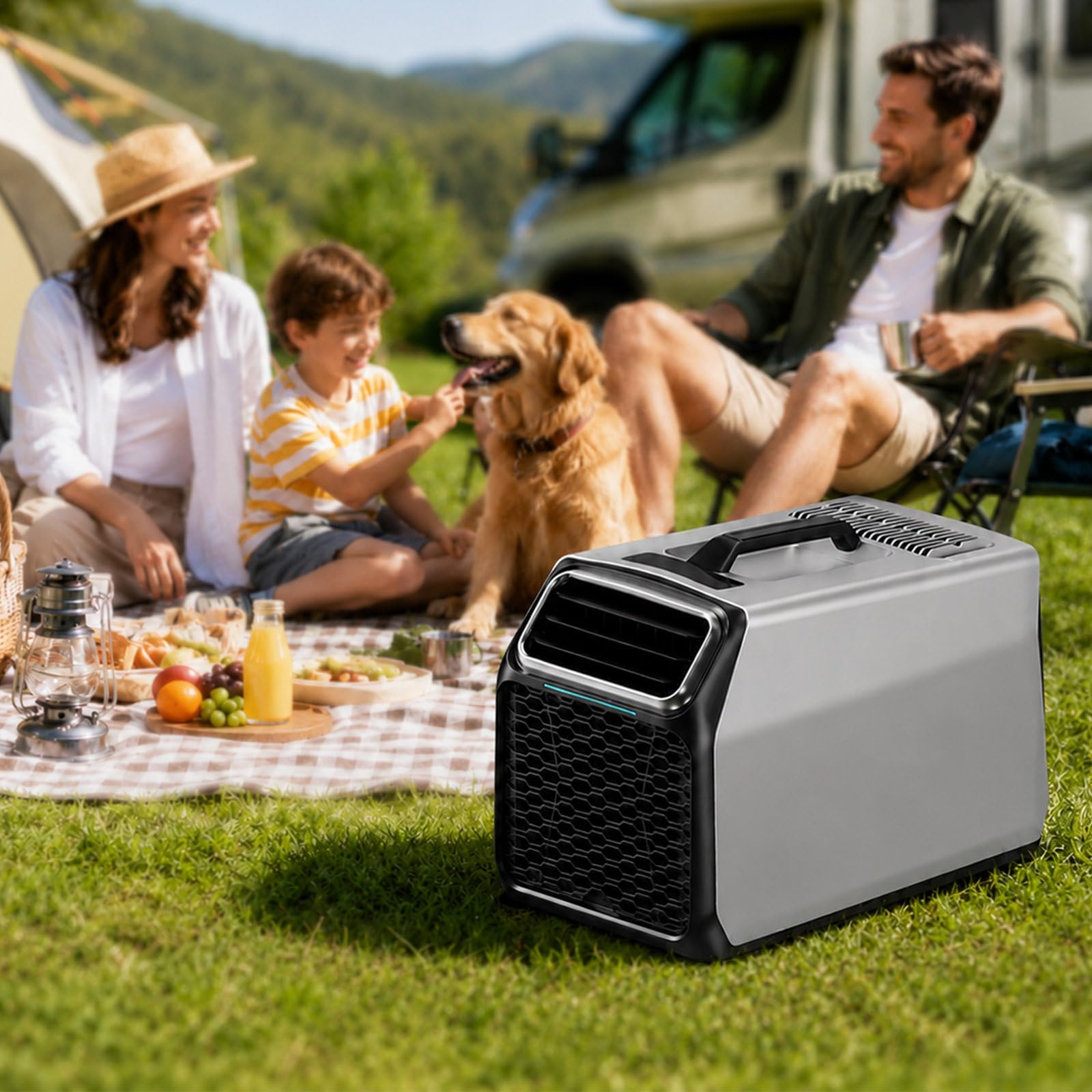 agreilduite Portable Camping Air Conditioner, Mini AC Unit with Cooling Dehumidifying Fan Timer Functions, 3 Size Options for 3-10 ㎡, Tent AC for Camping, Campervan, Motorhome, RV, Dorm 1400w/5-8m²