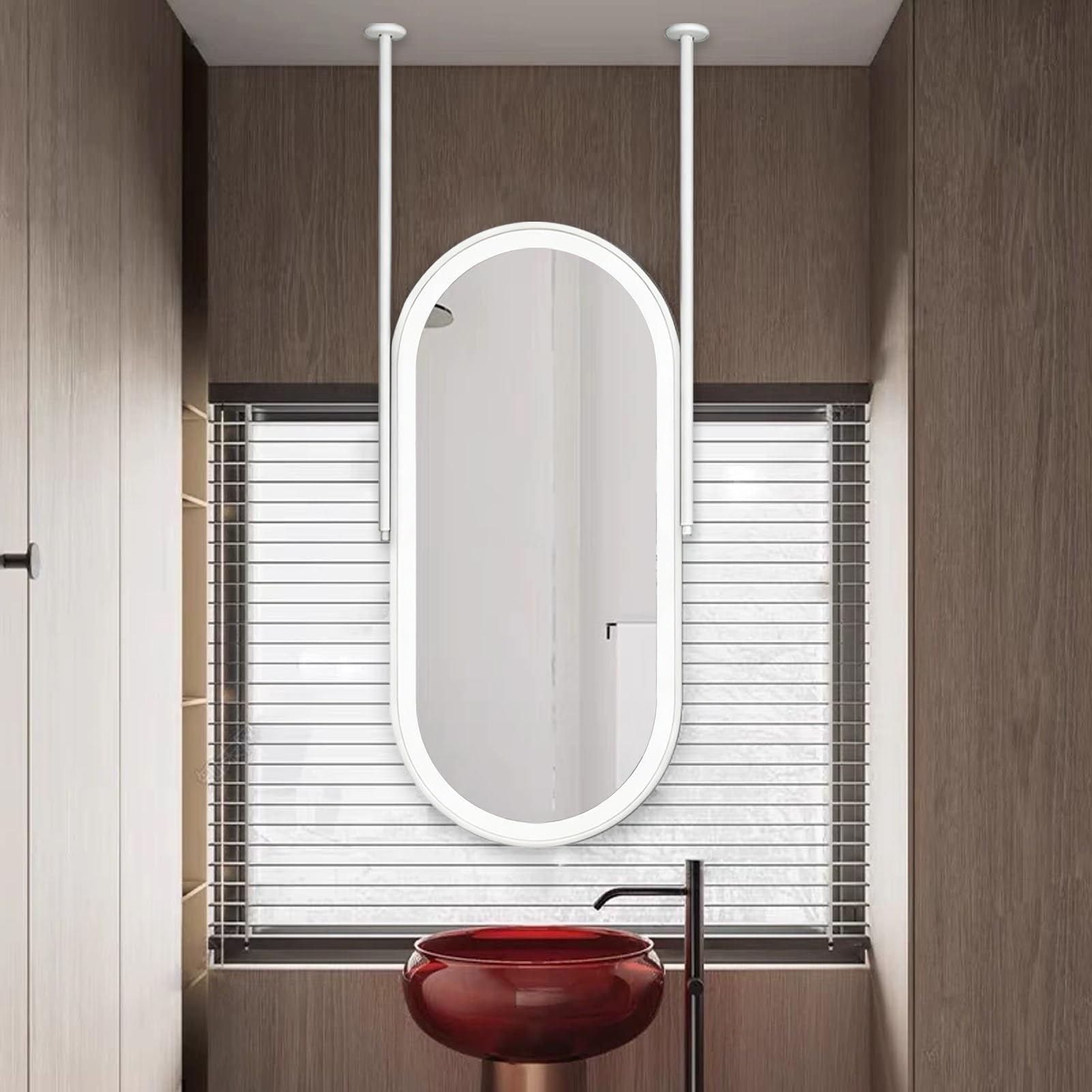 FGXHHS Oval LED with Lights，3 Colour Illuminated Metal Hanging Rod Decorative Glass Mirrors，Wall Mounted Vanity Makeup Mirrors，Customizable Boom(40cmx60cm)