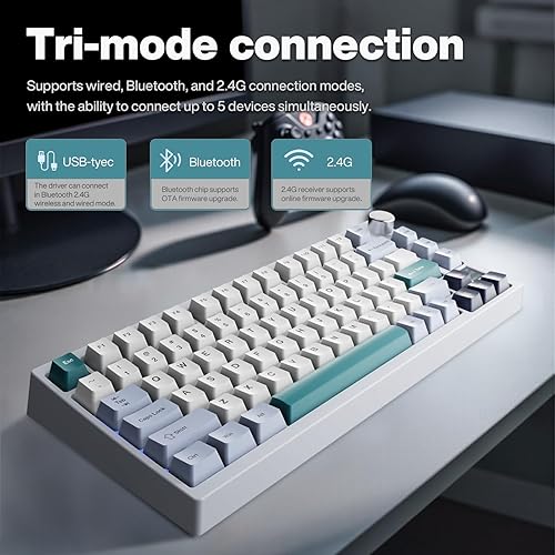 Miniatura 6 de GK GAMAKAY TK75 V2 Teclado mecánico silencioso al 75% con pantalla TFT, intercambio en caliente RGB Bluetooth 5.02.4GHz inalámbricoUSB-C con cable