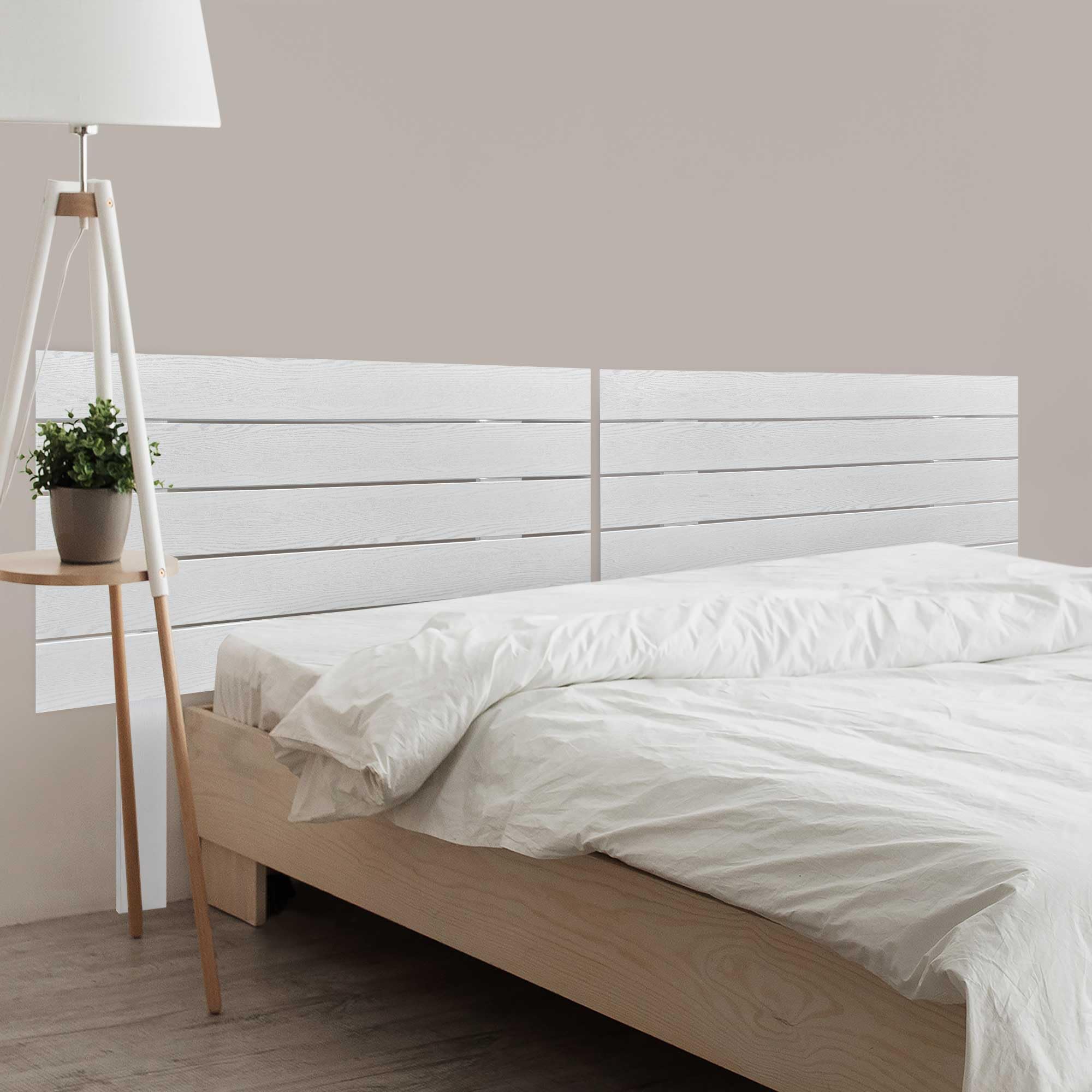 DHOME Cabecero de Madera reciclada DM con Patas Estilo Palet Horizontal Cama Palets Herrajes incluidos (180cm Dual, Blanco Sólido)