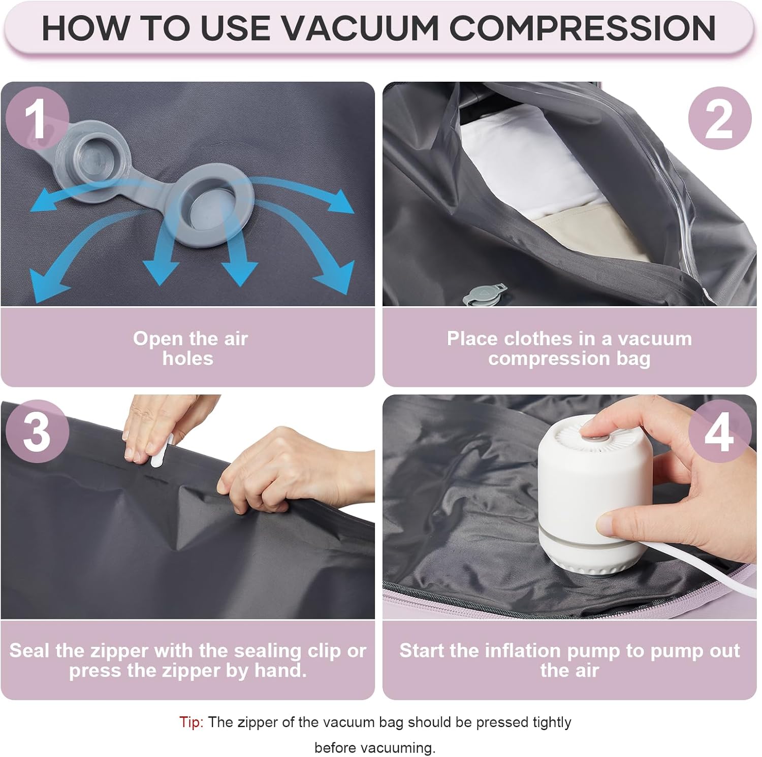 Vacuum Backpack Travel with Pump, 45L Expandable Travel Backpack for Women, Large Storage Vacuum Compression Bags with Shoe Compartment/17inch Laptop Compartment/USB Port, Cream-Pink - Image 7