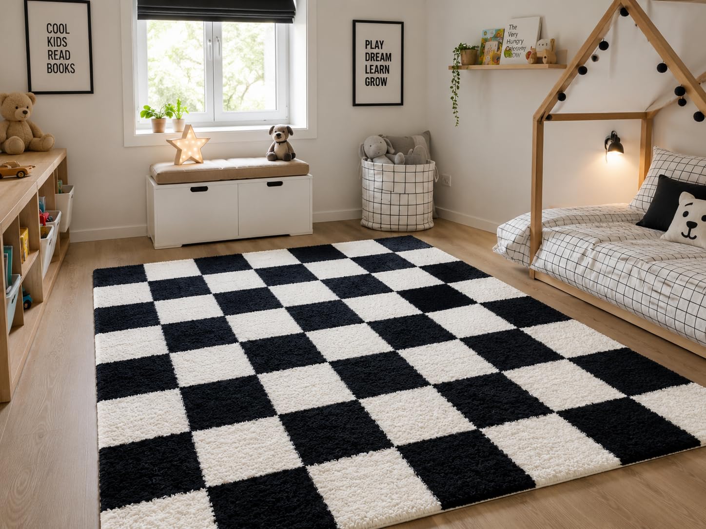 URBAN MODERN DECOR Introduce 3x5 Feet Modern, Thick, Anti-Skid Shaggy Carpet with a 2-inch Pile, Perfect for Living Rooms, bedrooms, & Kids Room.(3x5 feet, Black & White Chess)-image-40