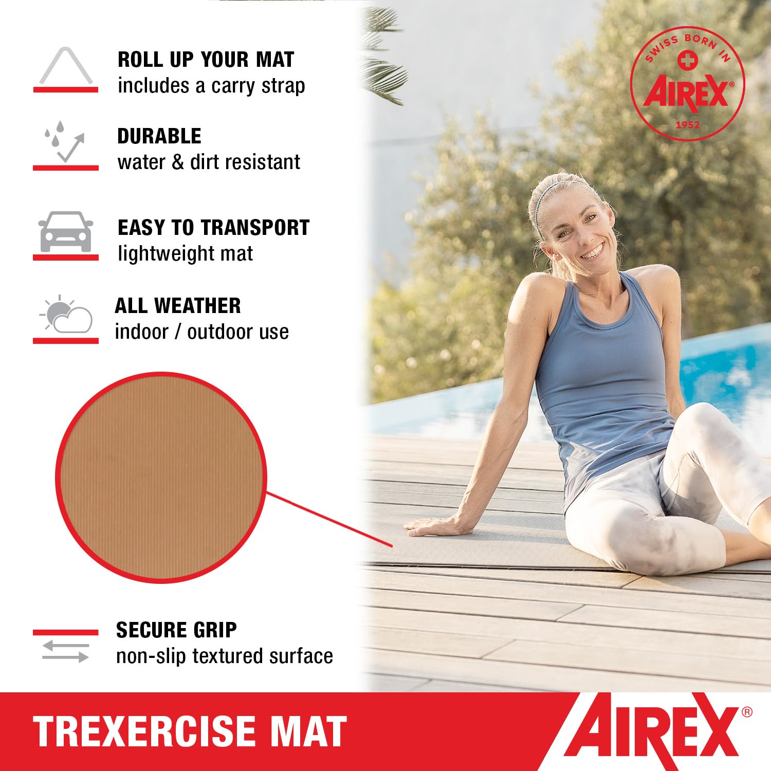 Airex TrExercise Gymnastikmatte | Recycelte Materialien | Inkl. Tragegurt | 0,6 cm Stärke | 60 cm Breite | Fitnessstudio & Verein | Abgerundete Ecken | PVC-frei | rutschfest