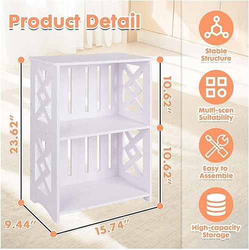 Miniatura 2 de Estantería abierta de 3 niveles, mesa auxiliar pequeña, estantería de almacenamiento para sala de estar, dormitorio, baño, color blanco