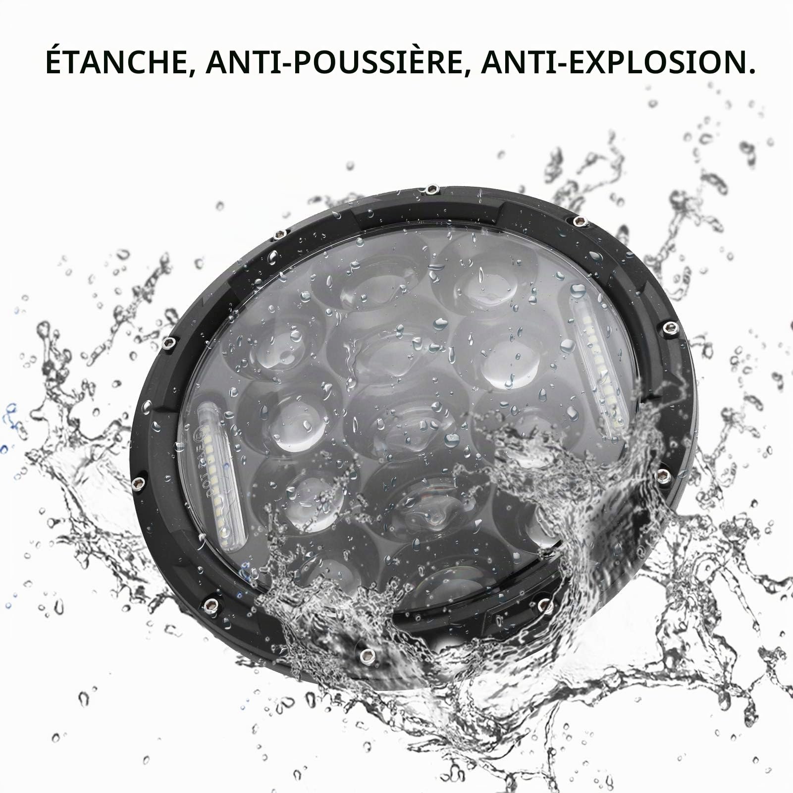 Phare de moto 7in, phare à LED 75W 6500K phare efficace à haute luminosité adapté pour Wrangler