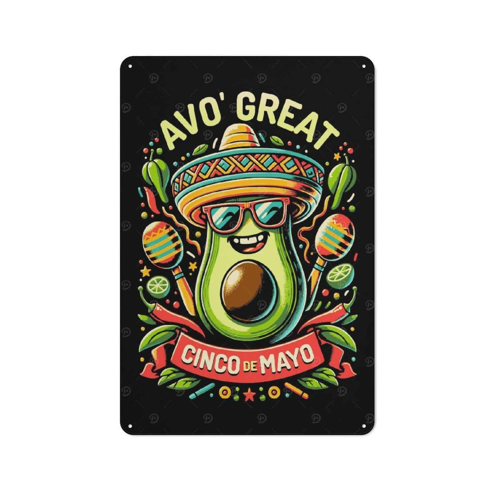 Junmoney Avocado Great Cinco Mayo 30X20cm Rustic Metal Sign With For Guest Room Or Hallway, For Vintage Wall Decor Fans, For Metal Sign Collectors
