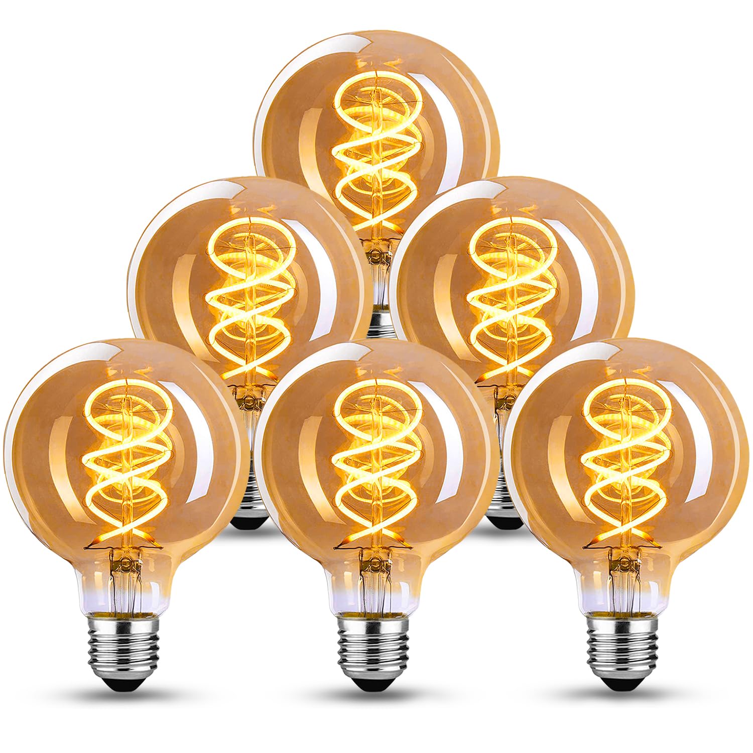 Glühbirne E27 LED Vintage 4W Dimmbar Warmweiß G80, Bernstein - 6 Stück | Edison Vintage Glühbirne E27, Retro Glühbirne, LED Filament Lampe für Nostalgie und Retro Beleuchtung im Haus Café Bar