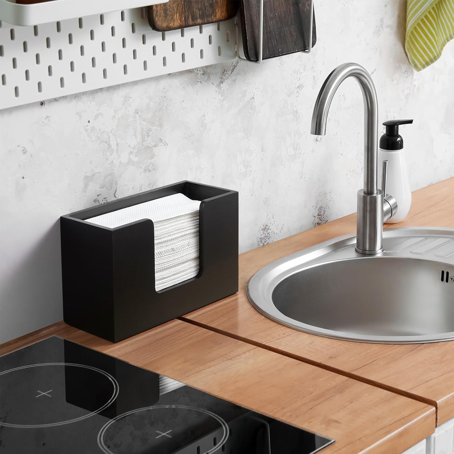 Paper Towel Dispenser Countertop, Wooden Bathroom Paper Towel Holder, Black Napkin Holder for Kitchen, Countertop Multifold C-Fold, Z-Fold, Trifold Paper Hand Towel Dispenser for Bathroom Toilet - Image 6