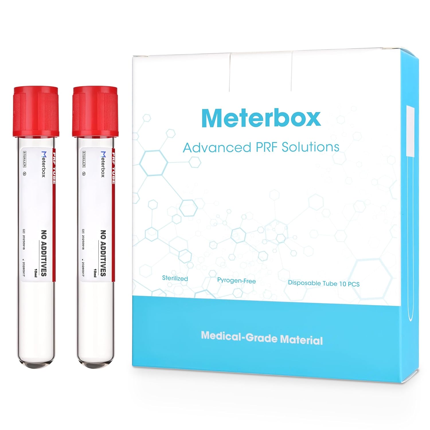 10 mL PRF Tubes, Premium Glass Tube with No Additive, Individually Wrapped, Box of 10