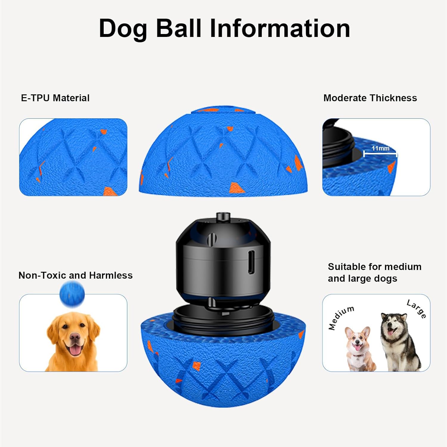 Moving Dog Toy, Interactive, Bouncing and Rotating, Silent Foam Material, IP54 Waterproof Rating, Smart Active Rolling, Stimulation Toys for Medium and to Keep Them Busy (Blue)
