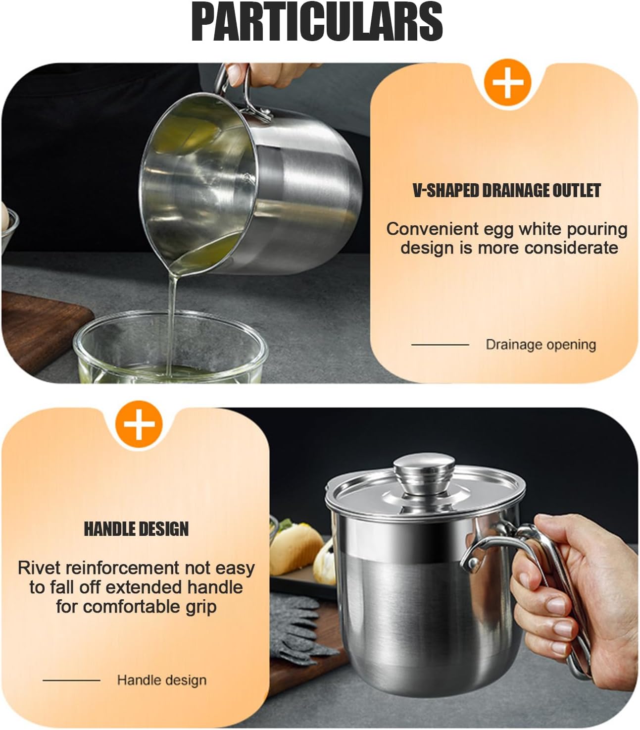 Egg White Separator - Stainless Steel Yolk White Separator | Large-Capacity Multiple Eggs with Lid and Handle for Kitchen Meringue Cream