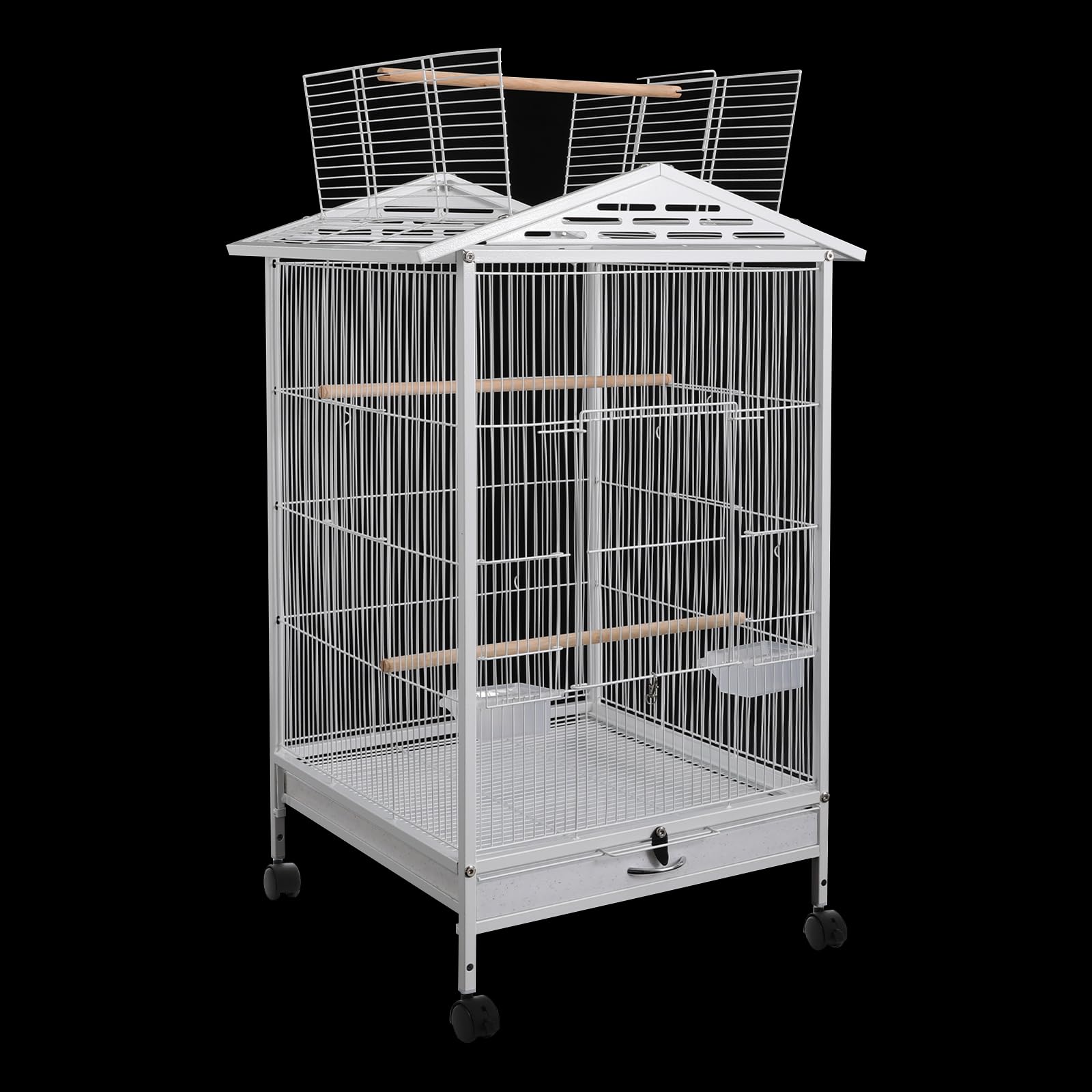 Voliera per uccelli, in metallo, per pappagalli, dimensioni medie, piccola gabbia per uccelli, open top e roll stand, voliera per interni, incl. posatoi, ciotola per cibo, inserto per vasca