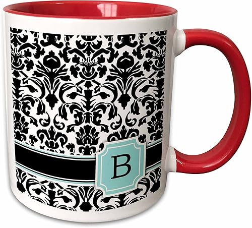 Miniatura 13 de 3dRose mug_154351_2 Letra B - Taza de cerámica con inicial personalizada con monograma, color azul menta, azul menta, blanco y negro, 15 onzas