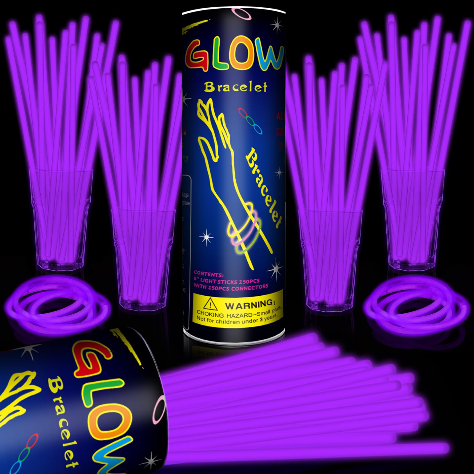 200-Piece Glow Sticks Bracelets Party Pack - 8 Inch, Multi-Color For Events 7 thumbnail image