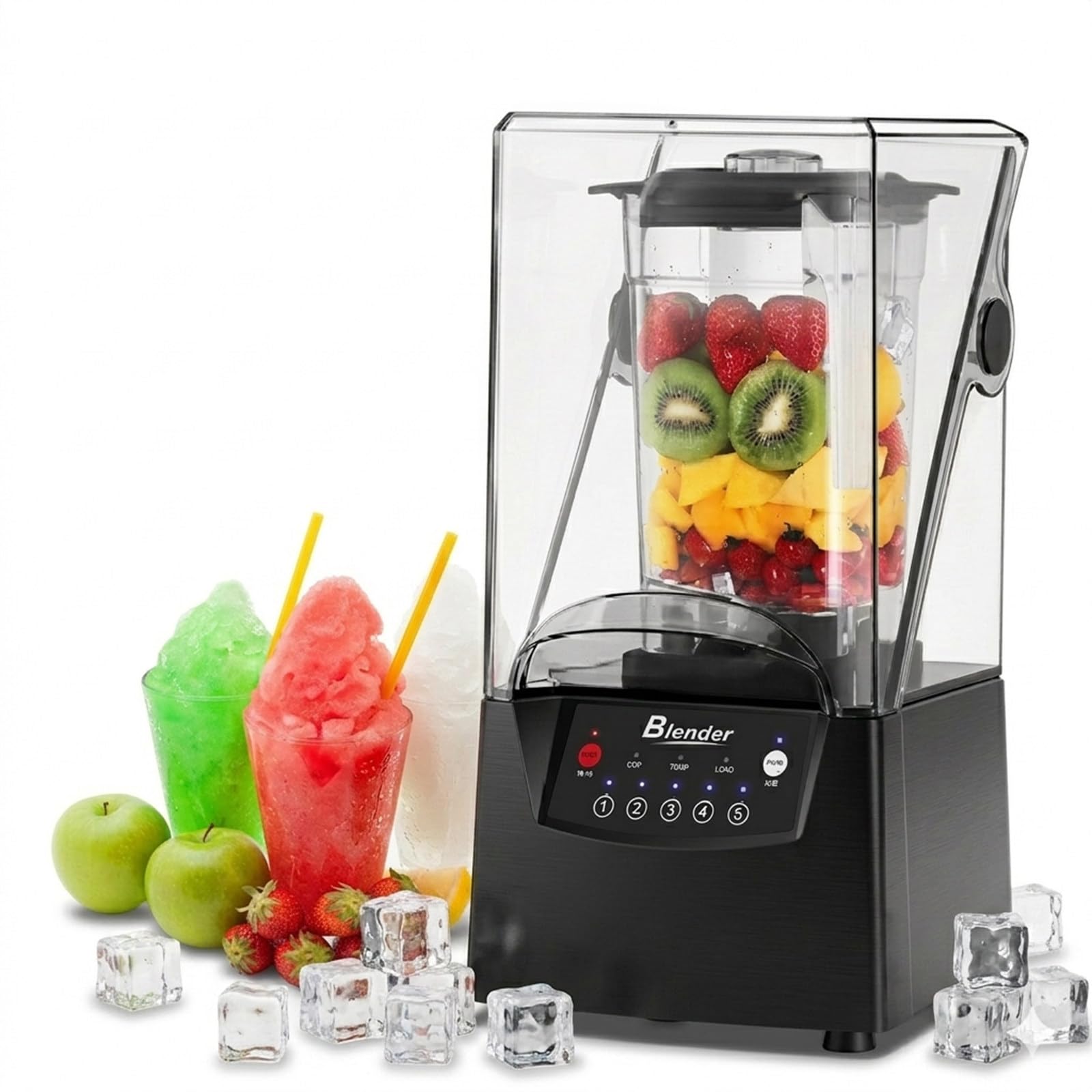 Frullatore da banco da 75 once con involucro acustico, potenza di frantumazione del ghiaccio da 2200 W e lama a 6 foglie per frullati, bar e uso domestico