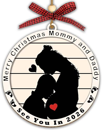 Adorno con texto en inglés "Merry Christmas Mommy and Daddy See You in 2026", regalo de bebé esperando, adornos de anuncio de embarazo 2025, regalos